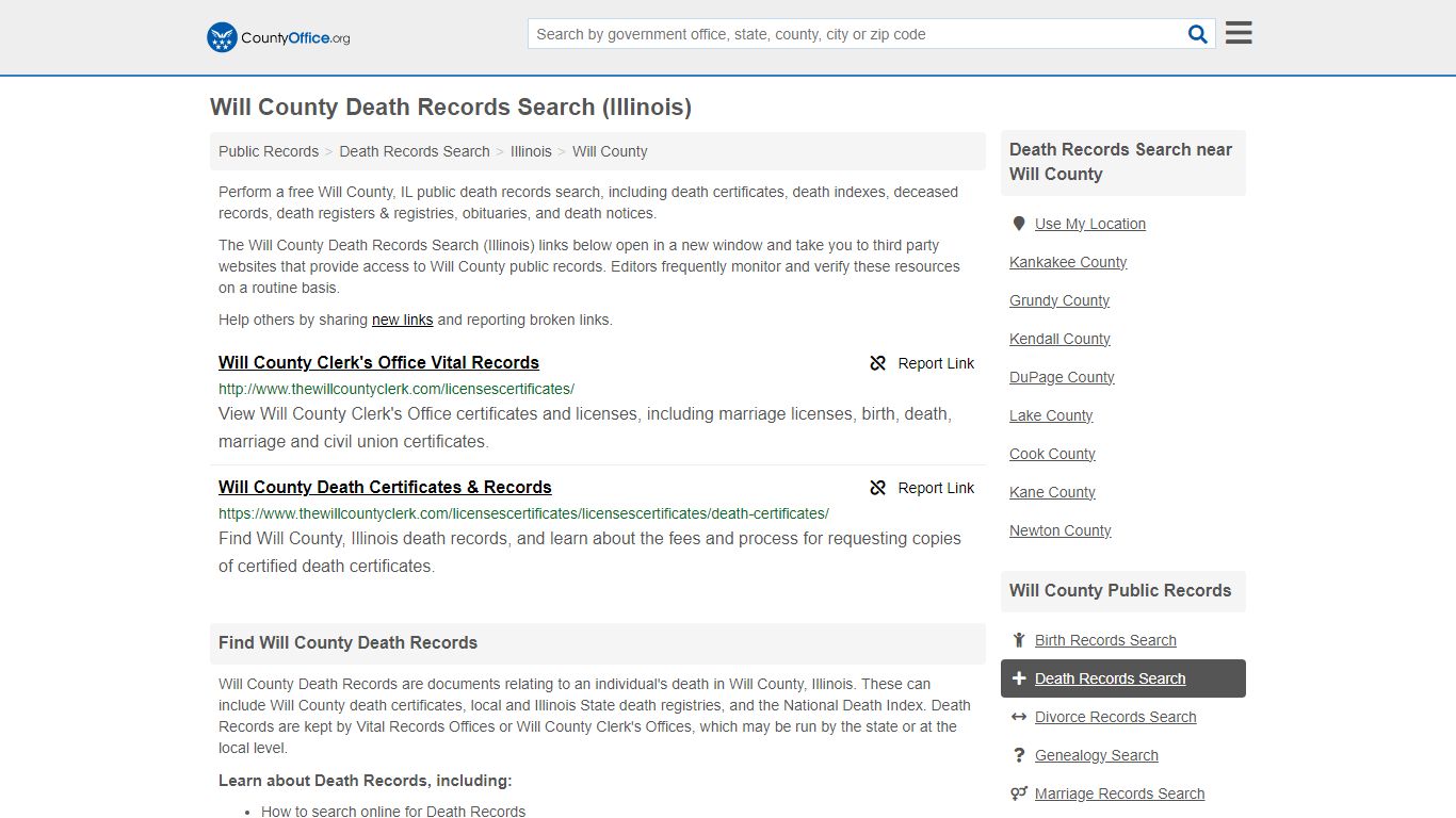 Death Records Search - Will County, IL (Death Certificates & Indexes)