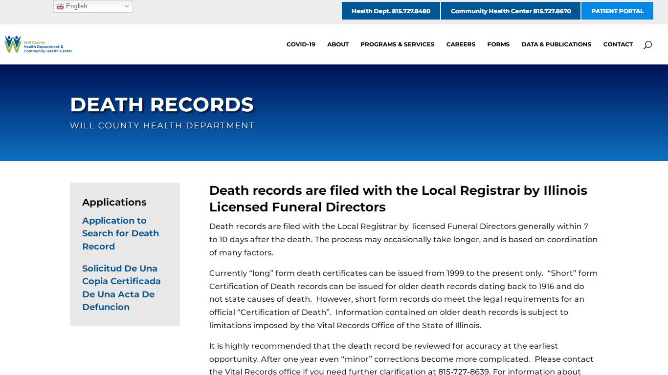 Death Records | Will County Health Department
