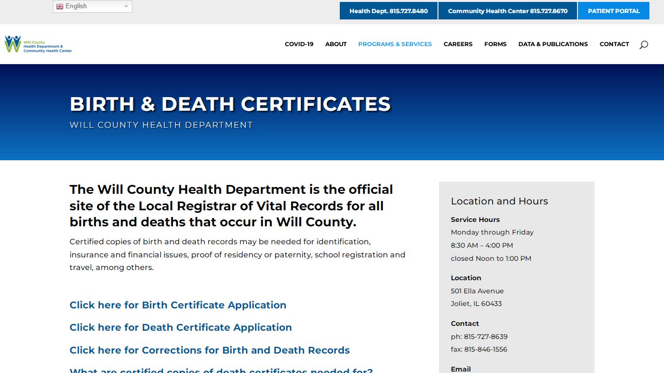 Birth & Death Certificates | Will County Health Department
