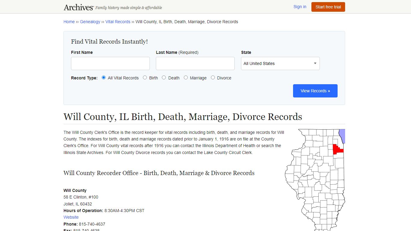 Will County, IL Birth, Death, Marriage, Divorce Records - Archives.com
