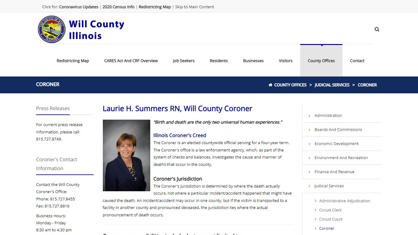 Laurie H. Summers RN, Will County Coroner - Will County, Illinois